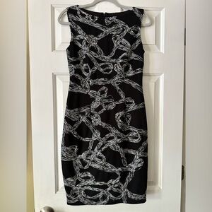Cache Black & white rope pattern shift dress. Size 2. Work wear, office dress